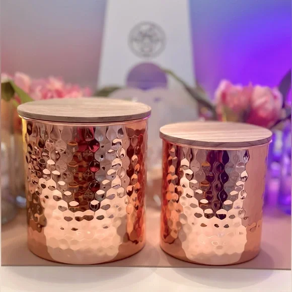 Uncommon James Hammered Copper Canister Set w Wooden Lids - Picture 1 of 4